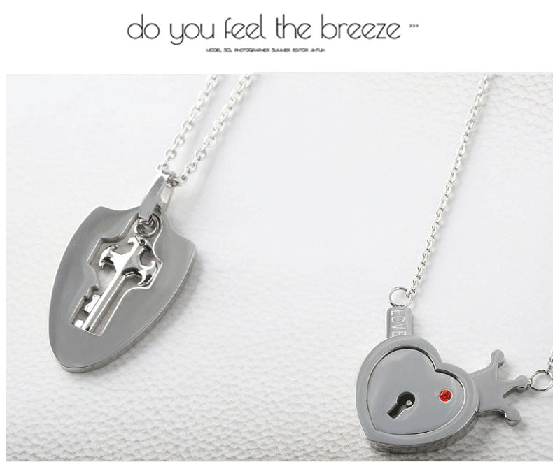 The Ultimate Connection Lock Set: Titanium Steel Love Lock Bracelet & Key Necklace for Couples/Best Friends