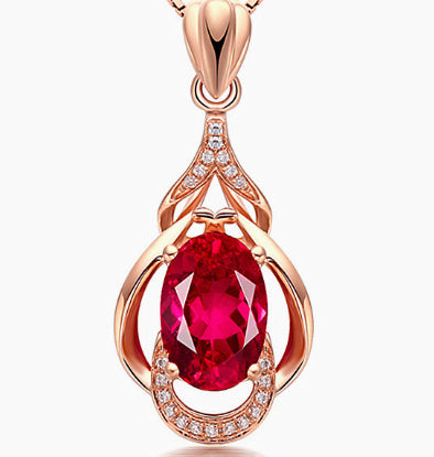 The Crimson Heirloom Ruby Drop Necklace - Electroplated Pendant