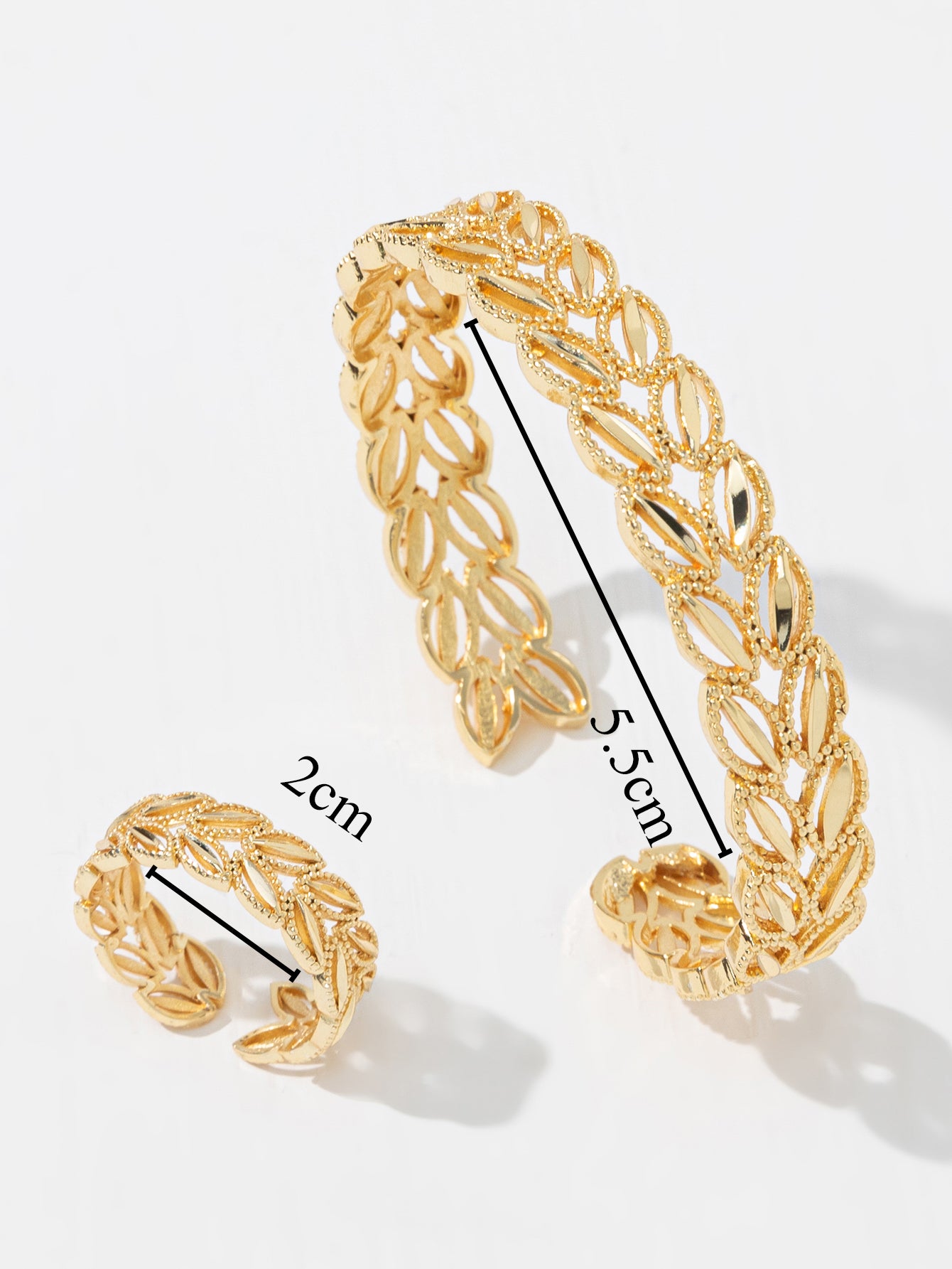 The Golden Harvest Leaf Set: 18k Gold Plated Wheat Ear Bracelet and Ring for Effortless Style
