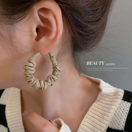 The Mocha Vibe Leather Hoop Earrings - Textured Statement Geometry Jewelry