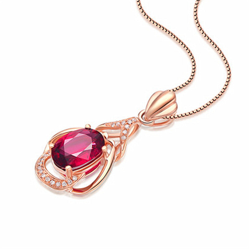 The Crimson Heirloom Ruby Drop Necklace - Electroplated Pendant