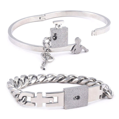The Ultimate Connection Lock Set: Titanium Steel Love Lock Bracelet & Key Necklace for Couples/Best Friends