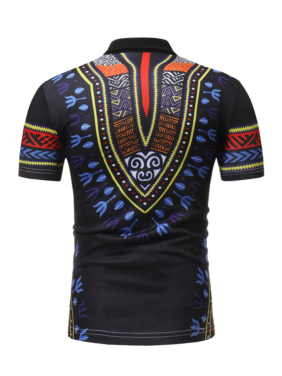 The Bold Confidence Fit Polo: Men's Muscle Fit Polo with Vibrant African Ethnic Style Detailing