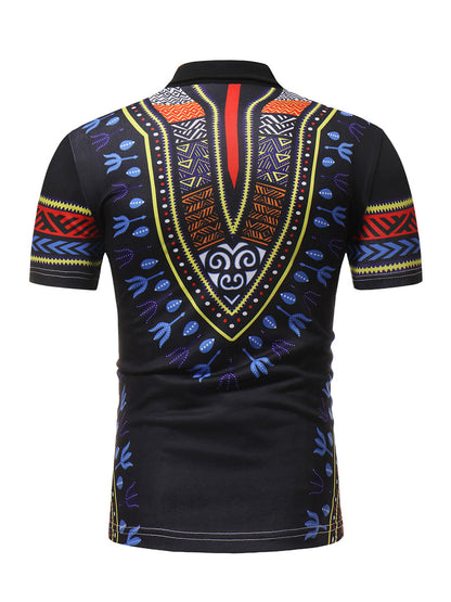 The Bold Confidence Fit Polo: Men's Muscle Fit Polo with Vibrant African Ethnic Style Detailing