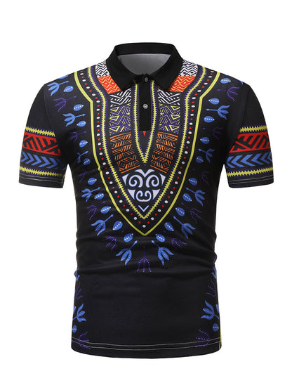 The Bold Confidence Fit Polo: Men's Muscle Fit Polo with Vibrant African Ethnic Style Detailing