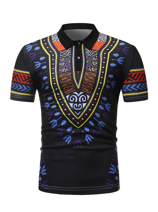 The Bold Confidence Fit Polo: Men's Muscle Fit Polo with Vibrant African Ethnic Style Detailing