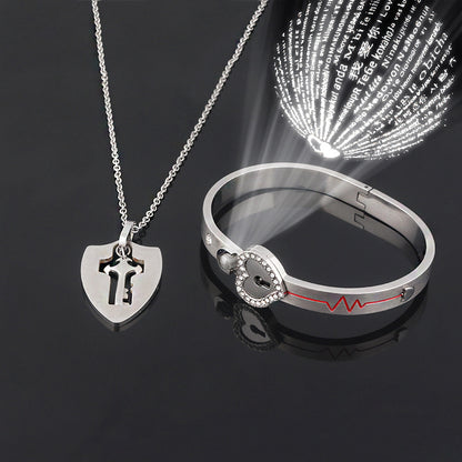 The Ultimate Connection Lock Set: Titanium Steel Love Lock Bracelet & Key Necklace for Couples/Best Friends