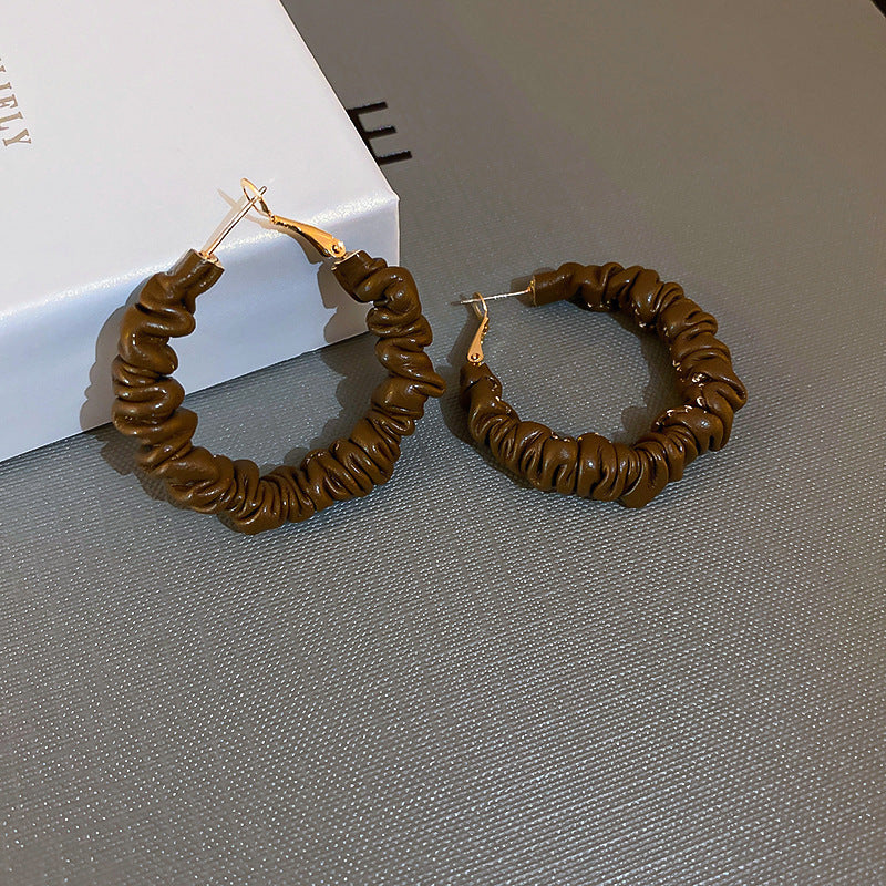 The Mocha Vibe Leather Hoop Earrings - Textured Statement Geometry Jewelry