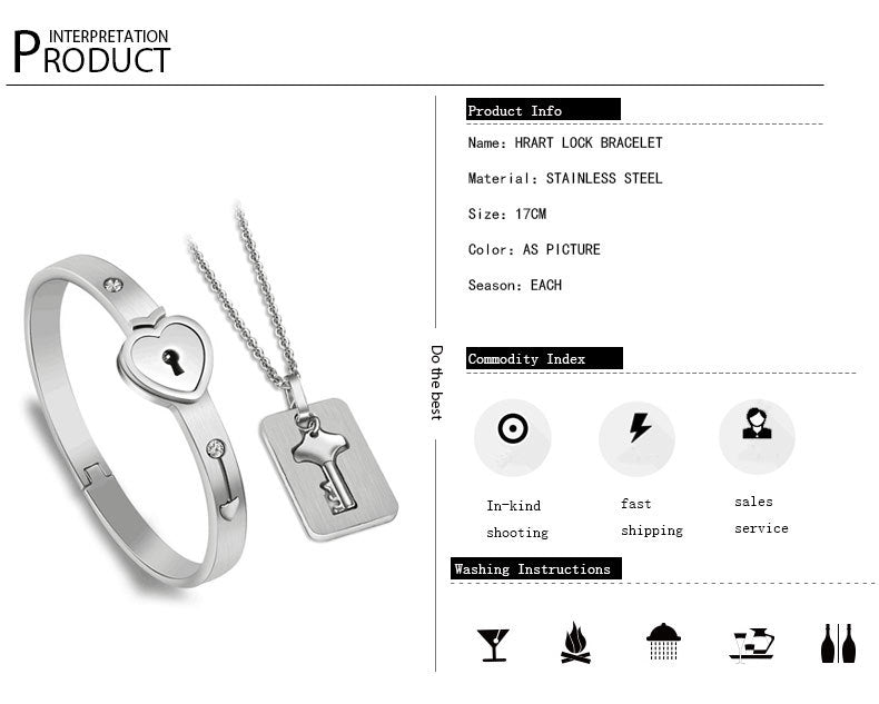The Ultimate Connection Lock Set: Titanium Steel Love Lock Bracelet & Key Necklace for Couples/Best Friends