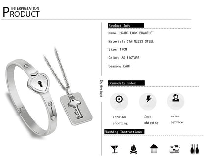 The Ultimate Connection Lock Set: Titanium Steel Love Lock Bracelet & Key Necklace for Couples/Best Friends