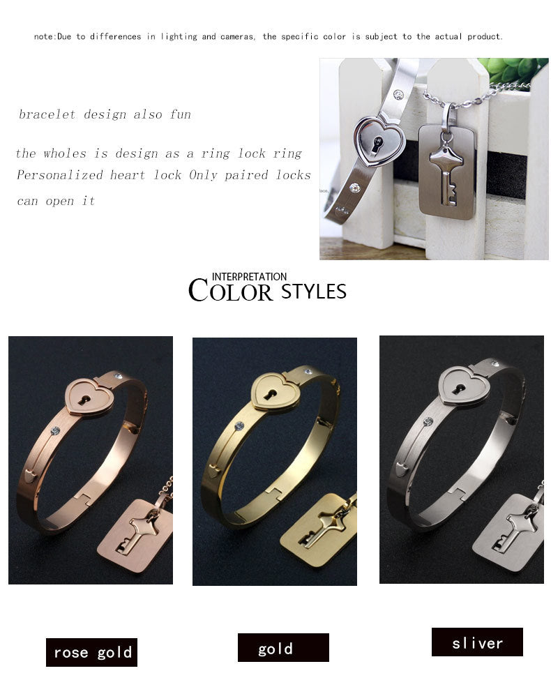 The Ultimate Connection Lock Set: Titanium Steel Love Lock Bracelet & Key Necklace for Couples/Best Friends