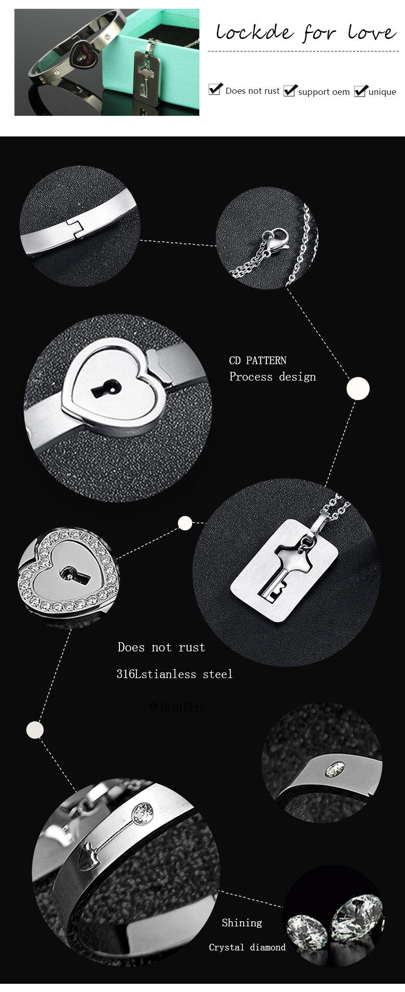 The Ultimate Connection Lock Set: Titanium Steel Love Lock Bracelet & Key Necklace for Couples/Best Friends
