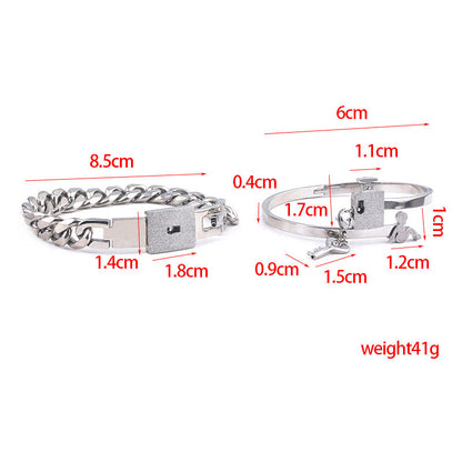 The Ultimate Connection Lock Set: Titanium Steel Love Lock Bracelet & Key Necklace for Couples/Best Friends
