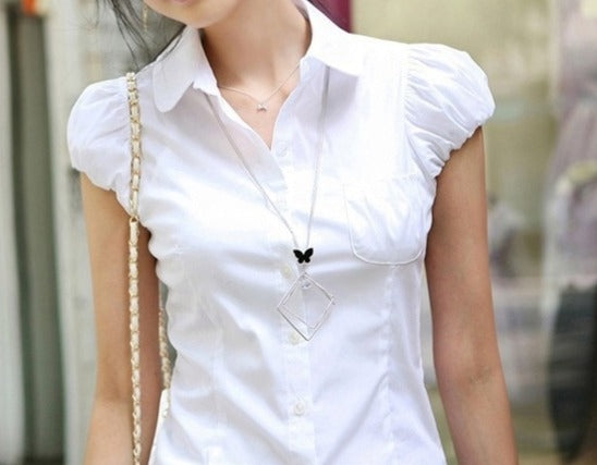 The Sculpted Sleeve Slim Fit Shirt - Short Sleeve Professional Commute Blouse
