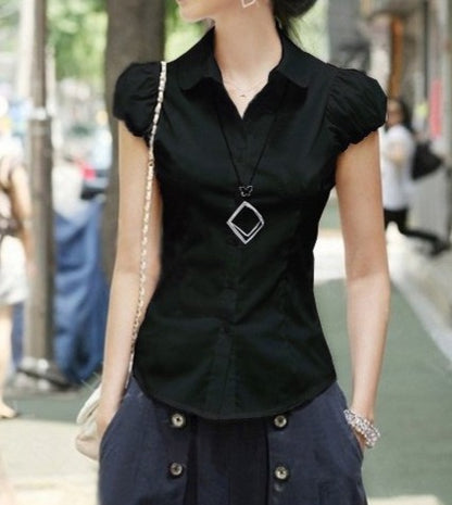 The Sculpted Sleeve Slim Fit Shirt - Short Sleeve Professional Commute Blouse