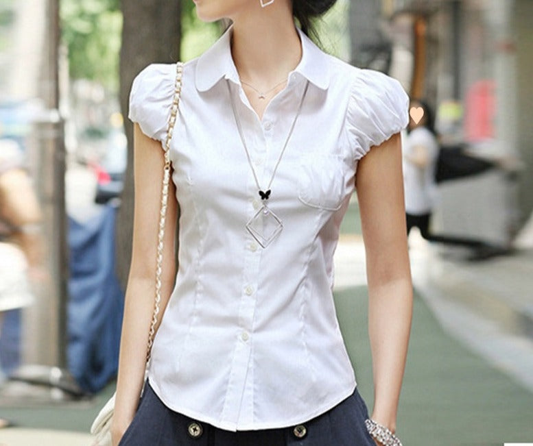 The Sculpted Sleeve Slim Fit Shirt - Short Sleeve Professional Commute Blouse