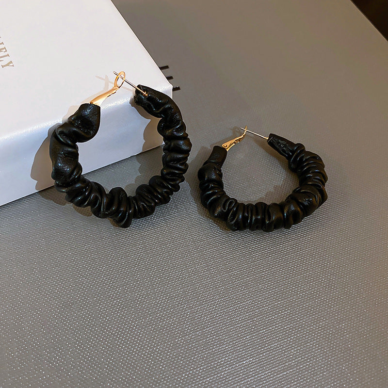 The Mocha Vibe Leather Hoop Earrings - Textured Statement Geometry Jewelry