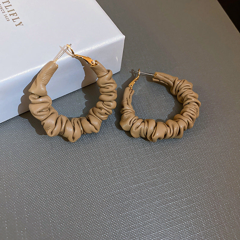 The Mocha Vibe Leather Hoop Earrings - Textured Statement Geometry Jewelry