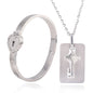 The Ultimate Connection Lock Set: Titanium Steel Love Lock Bracelet & Key Necklace for Couples/Best Friends