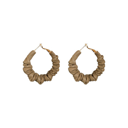 The Mocha Vibe Leather Hoop Earrings - Textured Statement Geometry Jewelry