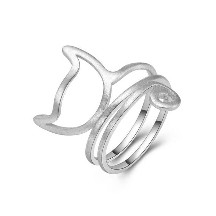 The Cozy Cat Cuddle Ring - S925 Silver Adjustable Open Animal Ring