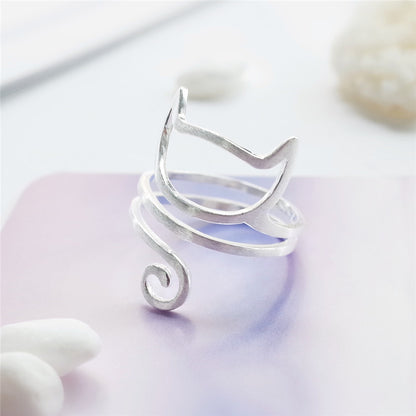 The Cozy Cat Cuddle Ring - S925 Silver Adjustable Open Animal Ring