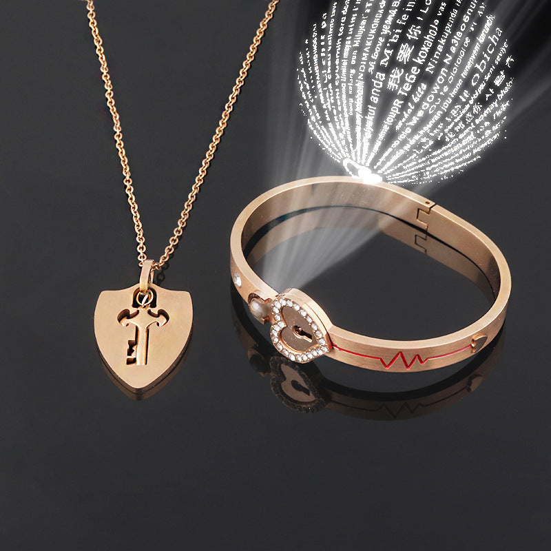 The Ultimate Connection Lock Set: Titanium Steel Love Lock Bracelet & Key Necklace for Couples/Best Friends