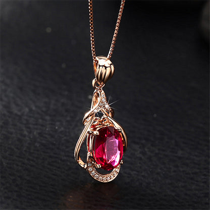 The Crimson Heirloom Ruby Drop Necklace - Electroplated Pendant