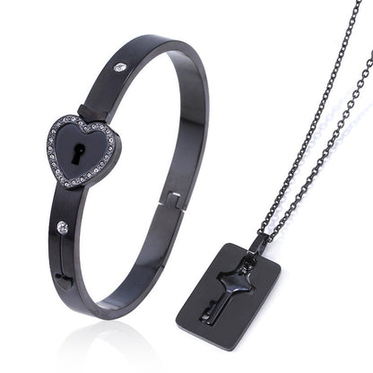 The Ultimate Connection Lock Set: Titanium Steel Love Lock Bracelet & Key Necklace for Couples/Best Friends