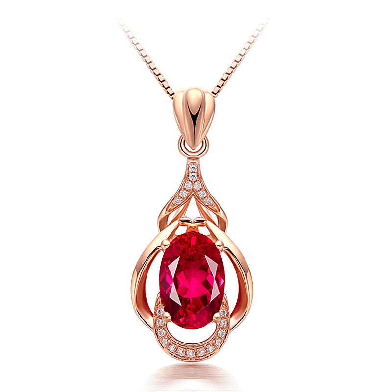 The Crimson Heirloom Ruby Drop Necklace - Electroplated Pendant