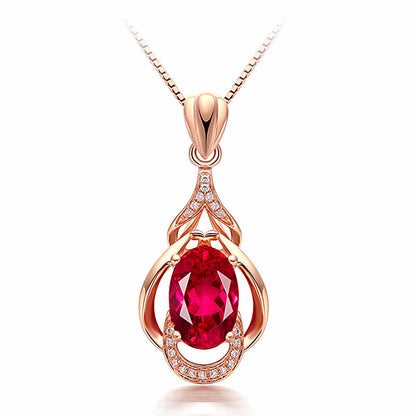 The Crimson Heirloom Ruby Drop Necklace - Electroplated Pendant