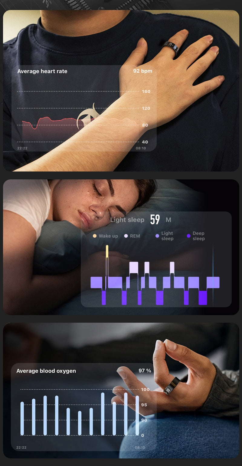 The Vitality Smart Ring R11 - Health Tracker with Blood Oxygen & Heart Rate Display