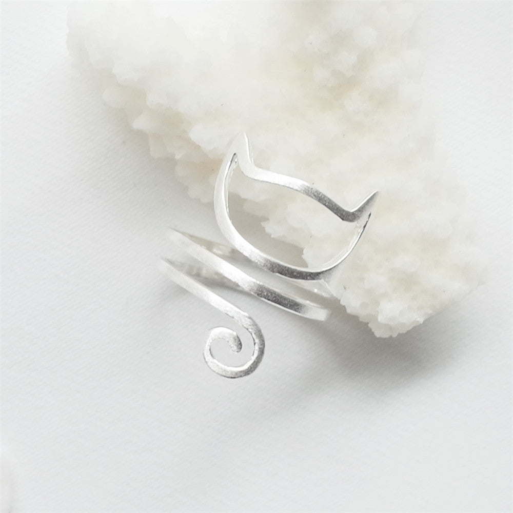 The Cozy Cat Cuddle Ring - S925 Silver Adjustable Open Animal Ring