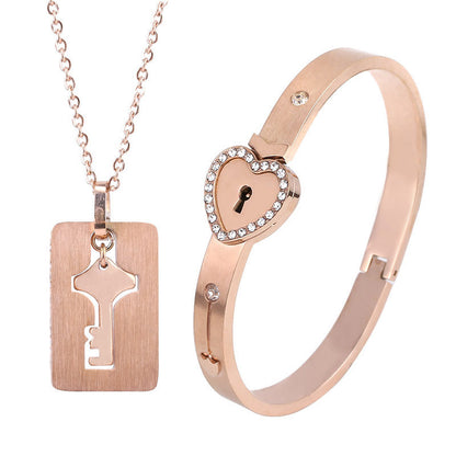 The Ultimate Connection Lock Set: Titanium Steel Love Lock Bracelet & Key Necklace for Couples/Best Friends