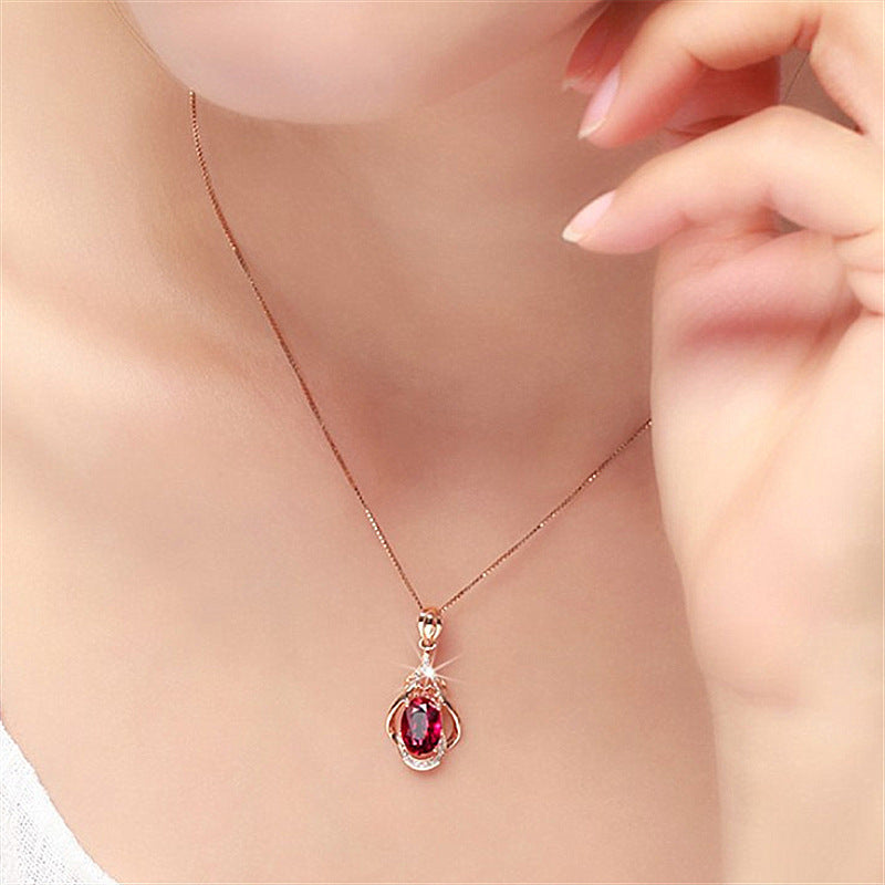 The Crimson Heirloom Ruby Drop Necklace - Electroplated Pendant