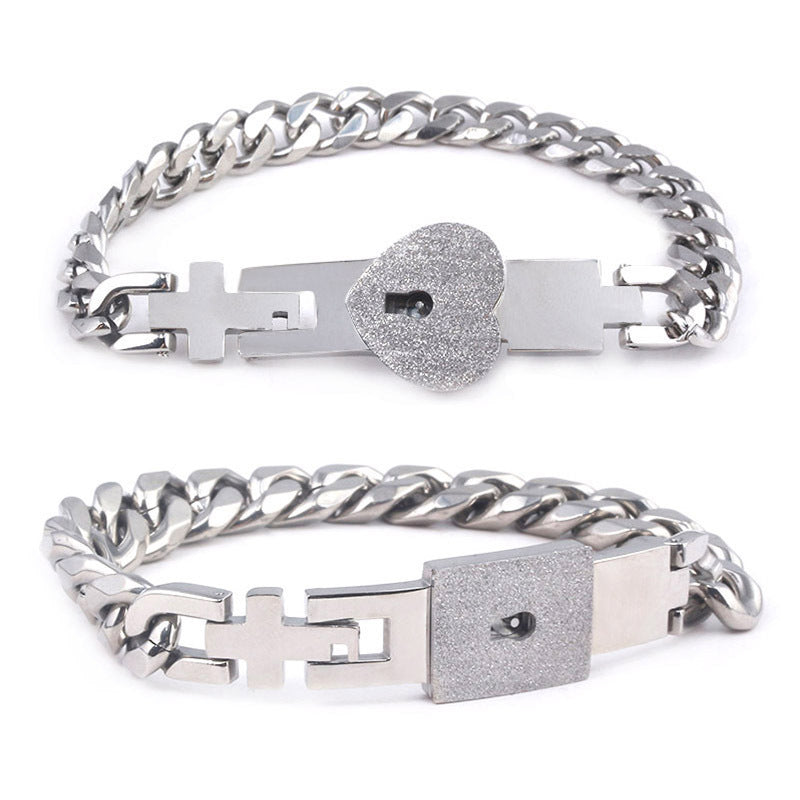 The Ultimate Connection Lock Set: Titanium Steel Love Lock Bracelet & Key Necklace for Couples/Best Friends
