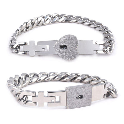 The Ultimate Connection Lock Set: Titanium Steel Love Lock Bracelet & Key Necklace for Couples/Best Friends