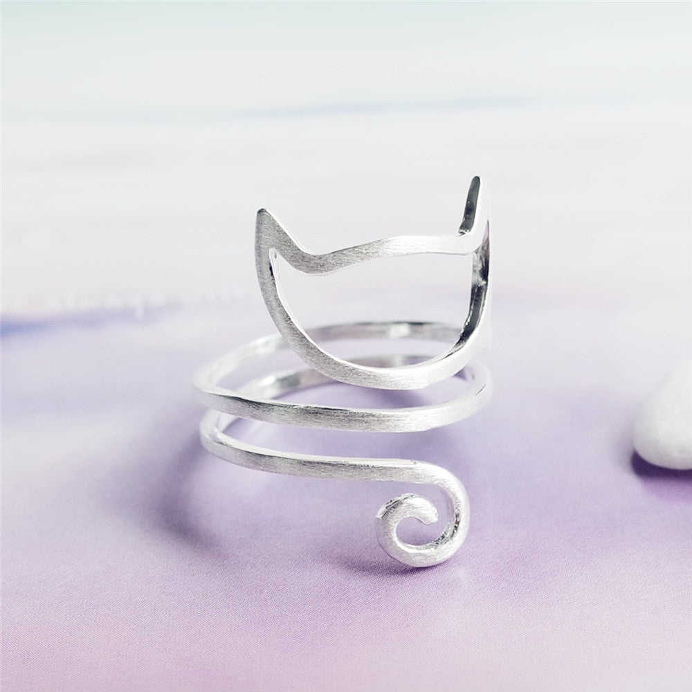 The Cozy Cat Cuddle Ring - S925 Silver Adjustable Open Animal Ring