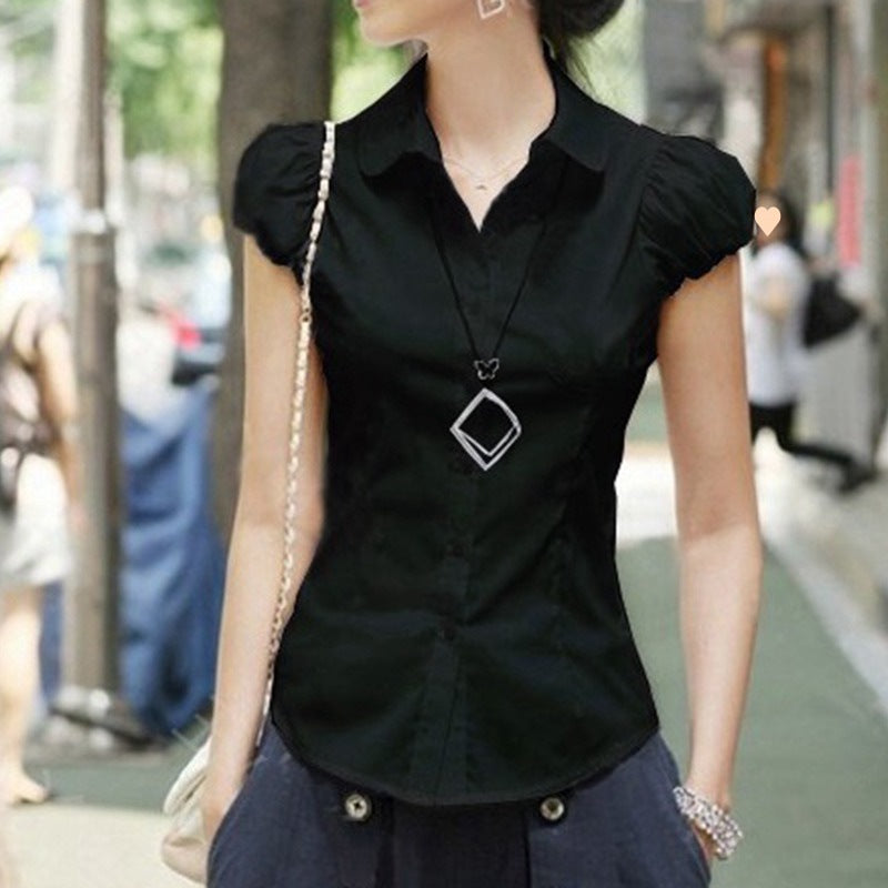 The Sculpted Sleeve Slim Fit Shirt - Short Sleeve Professional Commute Blouse