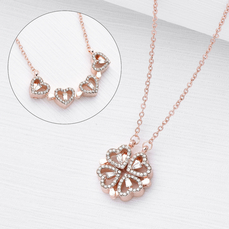 The Clover Heart Transformation Necklace: 2-in-1 Magnetic Lucky Charm & Love Heart Pendant
