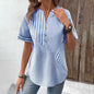 The Asymmetric V-Neck Blouse - Loose Fit Striped Patchwork Summer Top