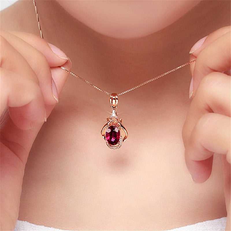 The Crimson Heirloom Ruby Drop Necklace - Electroplated Pendant